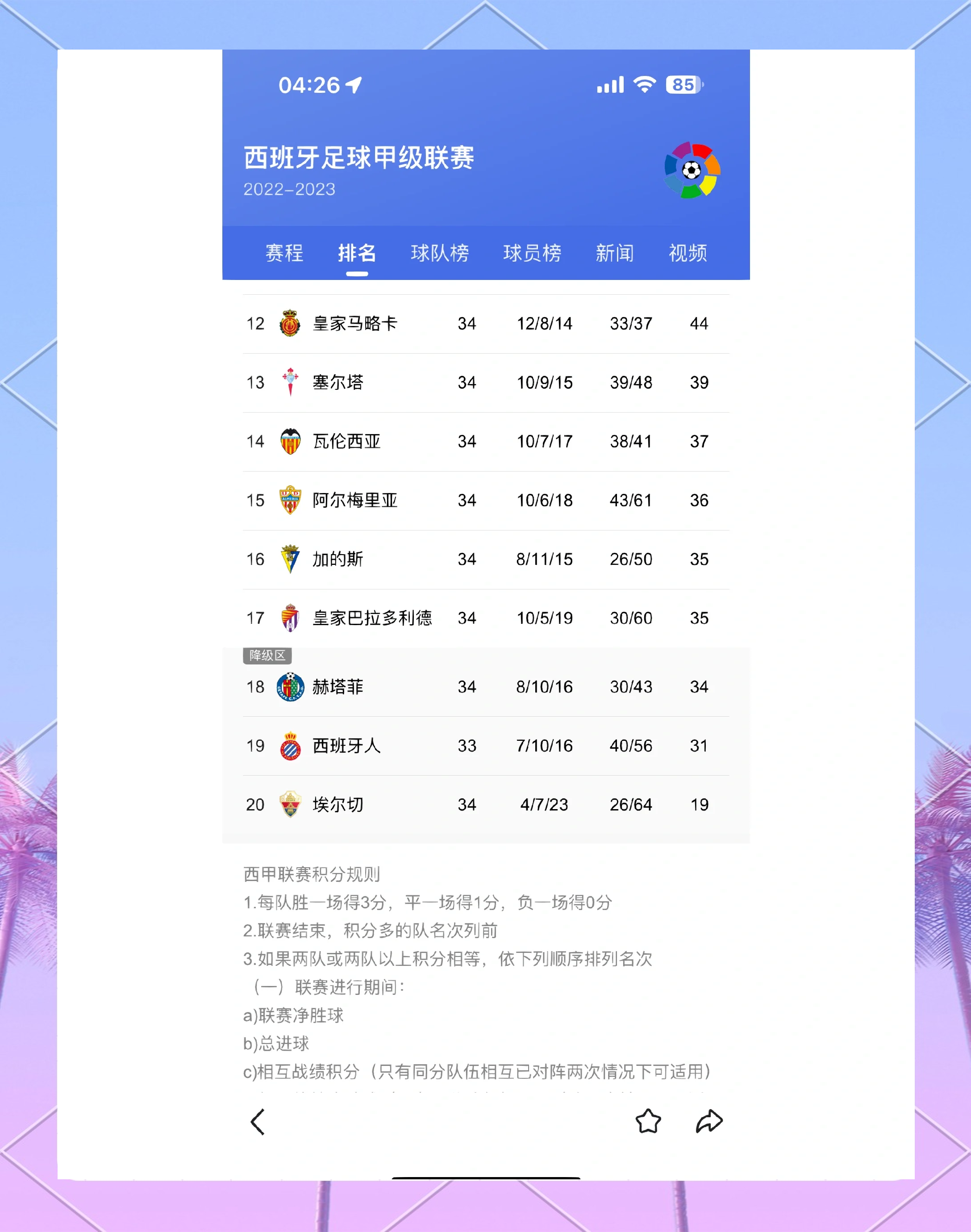 西甲积分榜新浪,西甲积分榜最新排2020 新闻